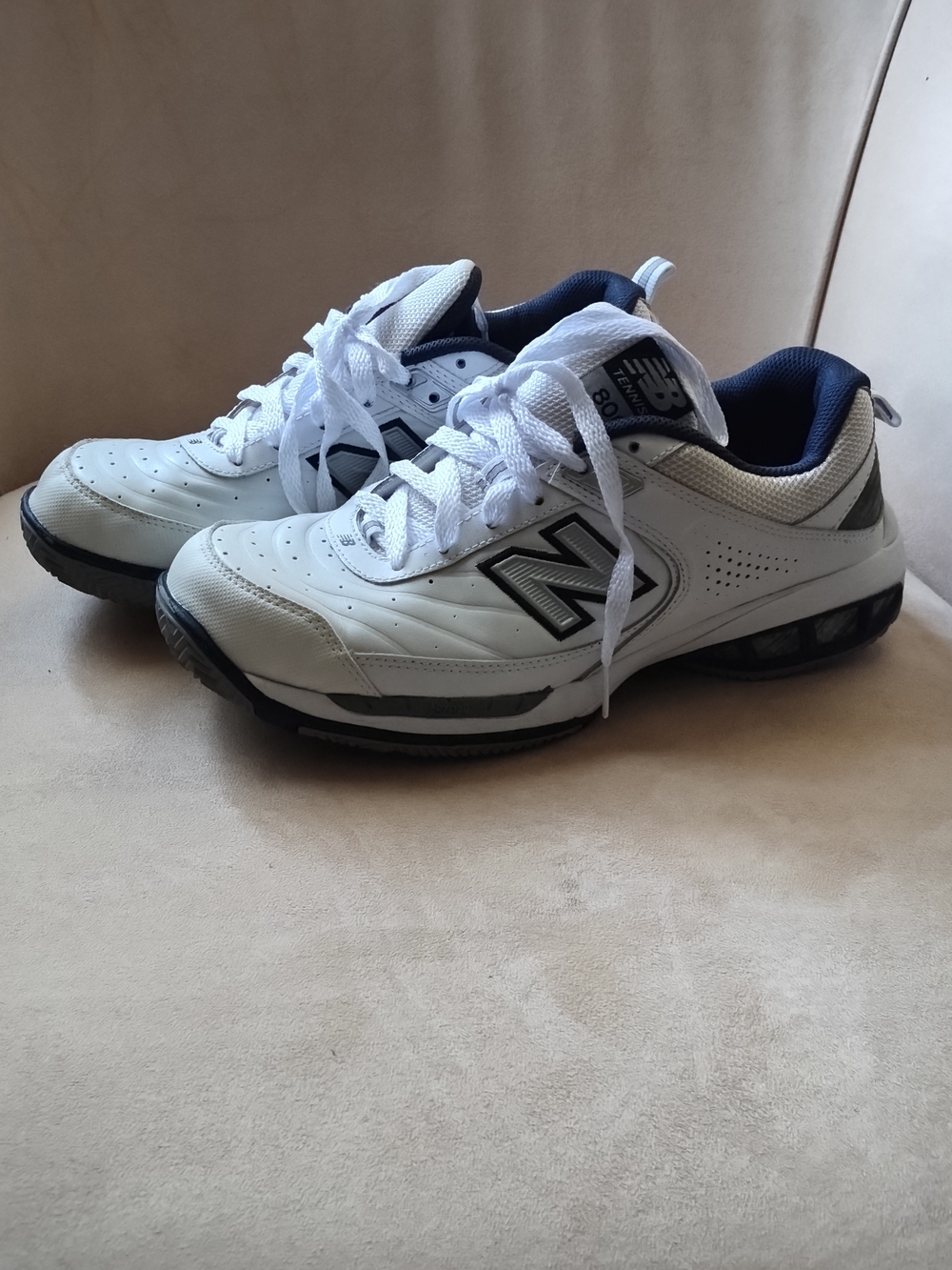 New Balance Men’s White and Navy Athletic Sneakers